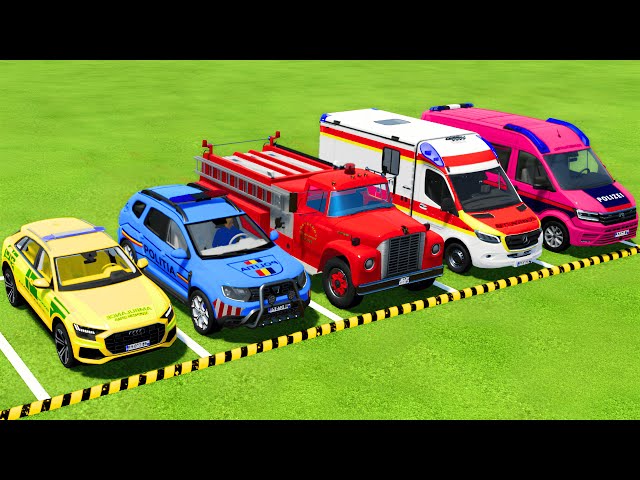 TRANSPORTING POLICE CARS, FIRE DEPARTMENT, AMBULANCE CAR WITH MAN TRUCKS TO THE GARAGE ! FS22