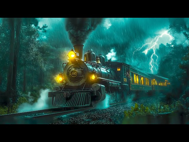 Train Journey Through the Rainy Forest with Thunder Sounds | Train Sounds & Rain for Sleep | Live