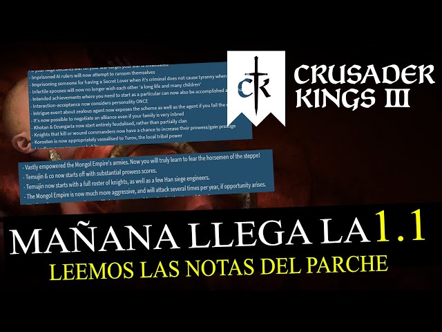 Mañana llega la 1.1 de Crusader Kings 3 y las notas del Parche son más largas que un día sin pan