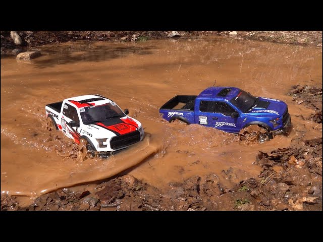 RC UTOPIA - MUD BATH ADVENTURE  - TWO Imaginary FORD RAPTORS in the MUCK