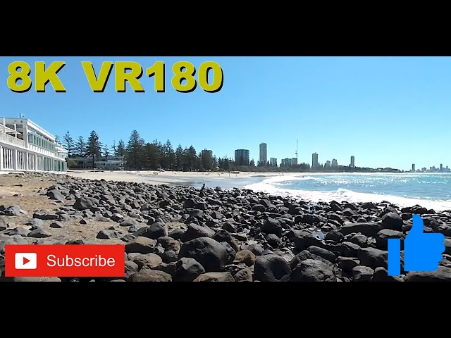 8K VR180 Burleigh Heads beach in Queensland Australia - surfing | Travel vids with ASMR or Music