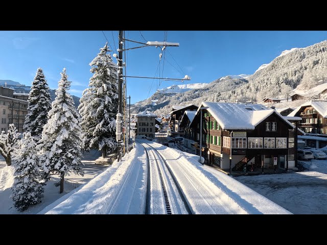 Winter Special Grindelwald to Interlaken, Switzerland | Cab Ride - Train Driver View | 4K 60 fps