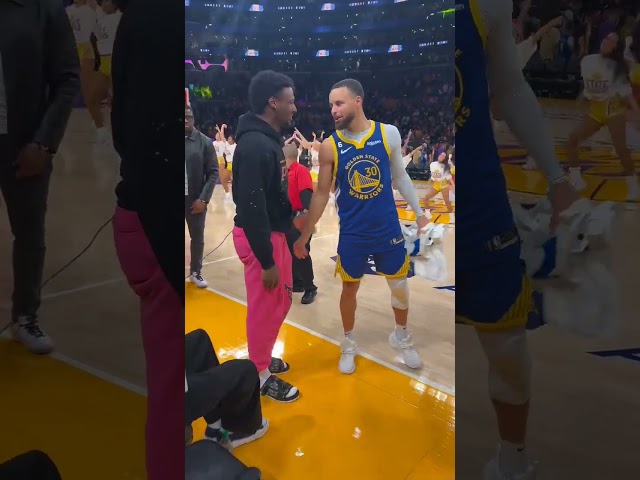 Steph greets Bronny after Warriors vs. Lakers  🤝