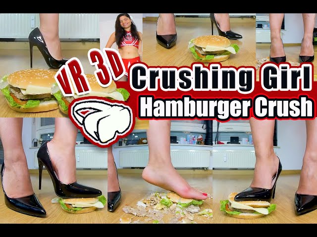 Girl crushes a hamburger with high heels and bare feet - Full clip Download Link in the description