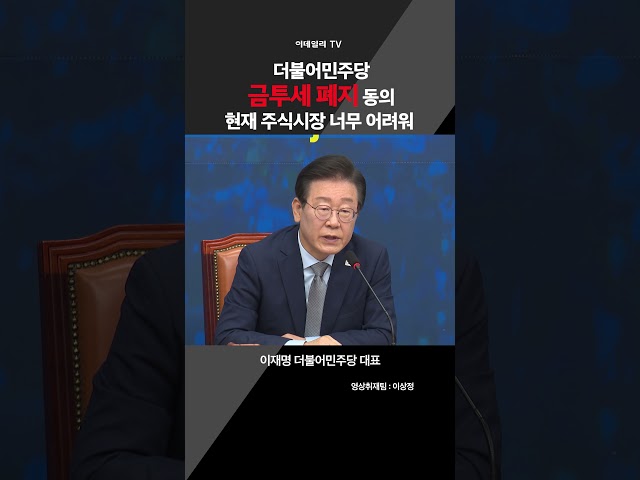 더불어민주당, 금투세 폐지 동의 |현재 주식시장 너무 어려워 | 이재명 더불어민주당 대표