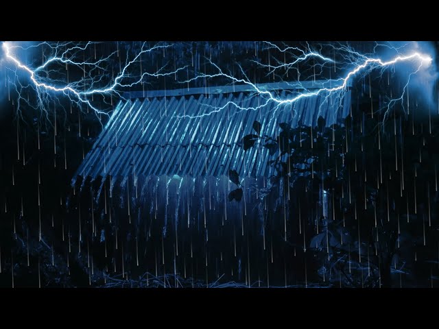 Intense Rain Sounds & Distant Thunderstorm on Tin Roof | Restful Night Ambience