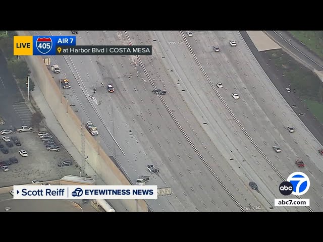 Southbound 405 Freeway shut down in Costa Mesa after deadly crash