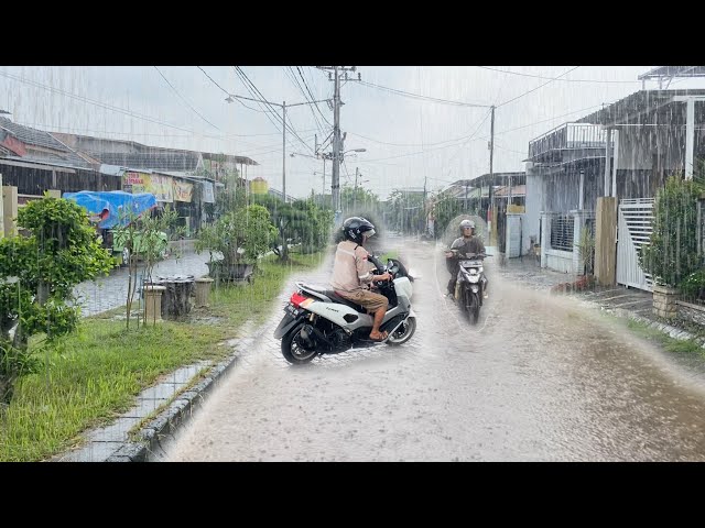 Walk in Heavy Rain and Thunderstorms in Rural Indonesia | ASMR, Nature Sounds for Sleep