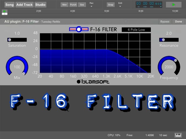 F 16 Filter by Blamsoft, An Audio Units Effect, Demo for iPad