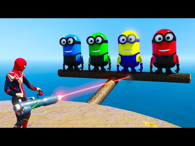 GTA 5 EPIC RAGDOLL SHOW SPIDERMAN VS COLOUR MINIONS FALLS & FAILS LIVE #gta #shortsfeed #shorts