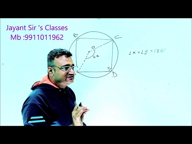 Theorem 9.10 - The sum of either pair of opposite angles of a cyclic quadrilateral is 180 degree