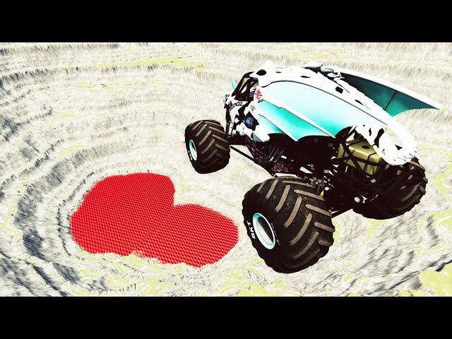 BeamNG.drive - Leap Of Death Monster Jam Jumps & Falls Into Red water #452