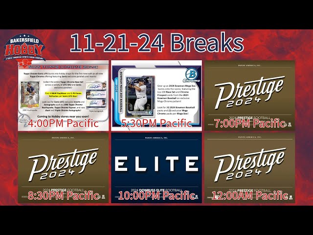 11-21 TC Sonic, Bowman, Prestige, Prestige, Donruss Elite, and Prestige