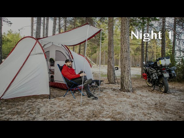 Motorcycle Camping in the Karelian Forest | Nature ASMR | Silent Vlog