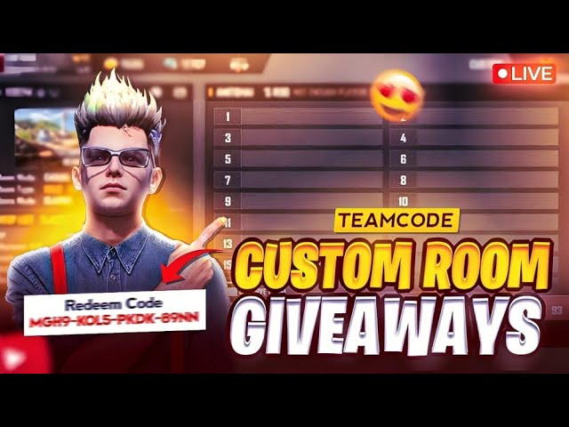 FREE FIRE LIVE CUSTOM ROOM GIVEAWAY | FF LIVE TEAM CODE GIVEAWAY | FF LIVE GIVEAWAY DJ ALOK |FF LIVE