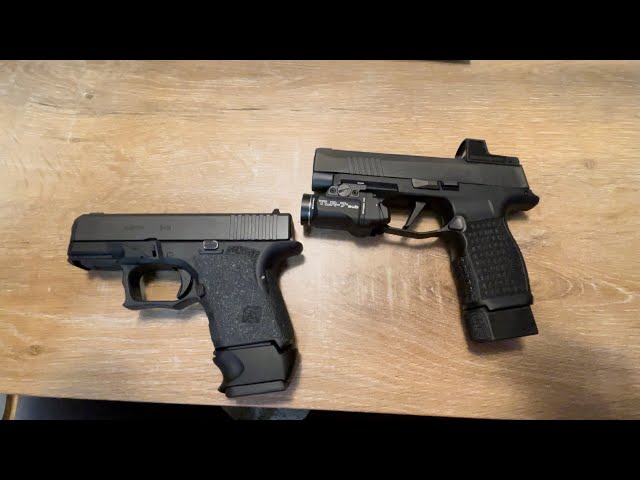 Glock 26 and Sig P365XL Quick tabletop size comparison