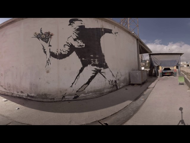 360 video: Man Throwing Flowers by Banksy, Bethlehem, Palestine