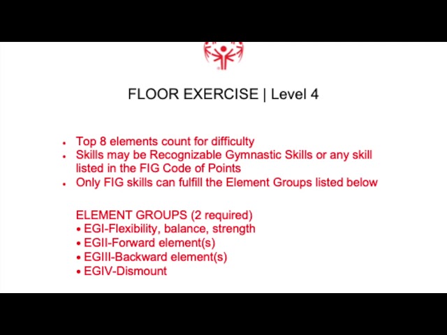 Special Olympics Men's Artistic Gymnastics Level 4 Floor Exercise Requirements