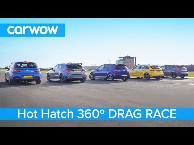 AMG A35 v  BMW M140i  v Golf R v Audi S3 v Focus RS - 360° DRAG RACE, ROLLING RACE & BRAKE TEST