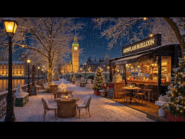 Warm Winter Jazz at Night 🎄Relaxing Jazz Piano in the Streets of London City ❄ Snowy Christmas Scene