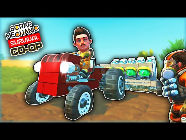 We Built a Tractor and Irrigation Trailer for Watering Plants! (Scrap Mechanic Co-op Survival Ep.6)