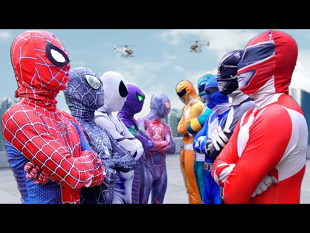 OMG ! SPIDER-MAN Bros vs Team POWER RANGER !! Which Team is Stronger ?? ( POV , Battle Mini Games )