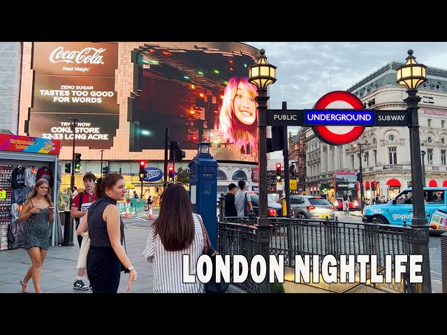 Central London Night Walk, Piccadilly Circus to Leicester Square, London walk 4K HDR