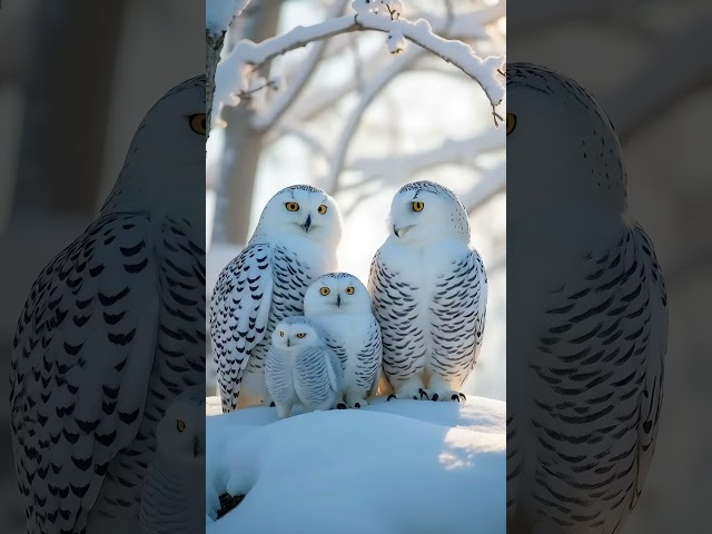 Snowy Owl and her babies #cute #animals #birds