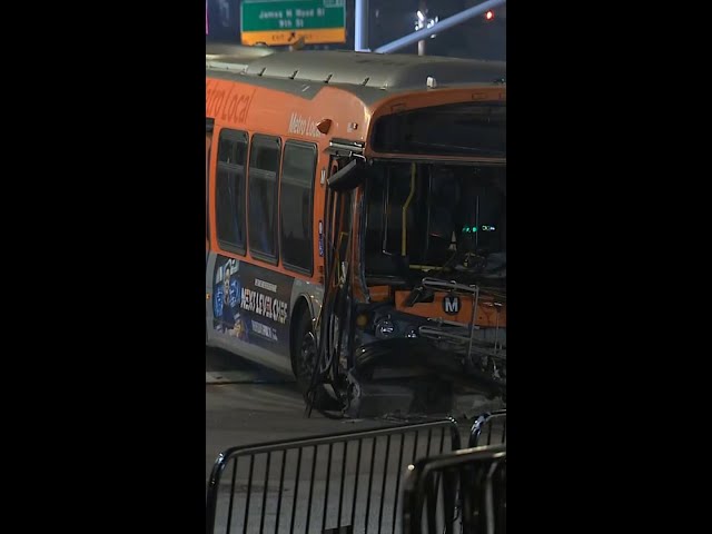 Bus hijacked, causes accidents, crashes into Ritz-Carlton Hotel in downtown LA