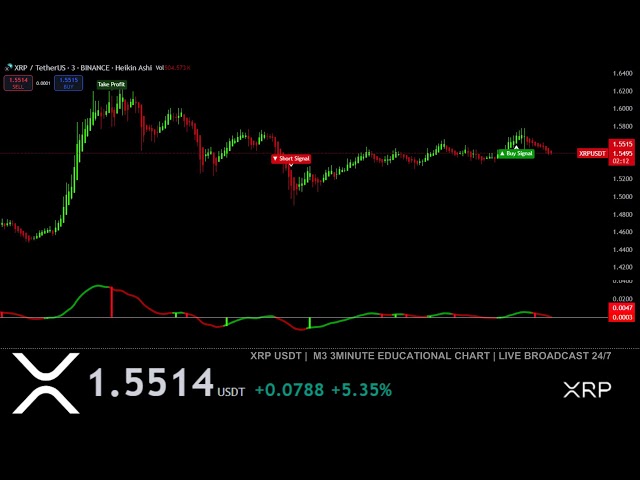 🔴 XRP Live Chart with Signals XRP USDT ( updated today ): 3 Minute Time Frame Education chart