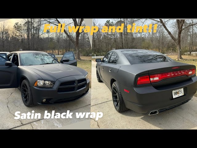 Wrapping Dodge Charger In Satin Black!!! ( Satisfying )