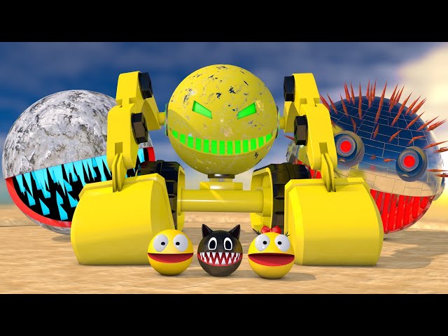 Pacman vs Monsters #7 Compilation (Excavator & Combat Robots, White & Giant Chick Monsters)