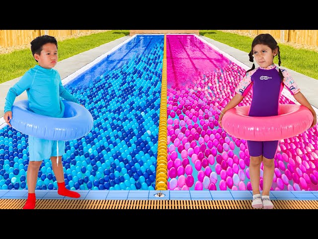 Maddie vs Kaden Ball Pit Pool Party: Pink or Blue in the Pool?