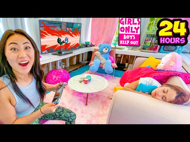 24 HOUR CHALLENGE IN A TINY HOME!! **NO BOYS ALLOWED**