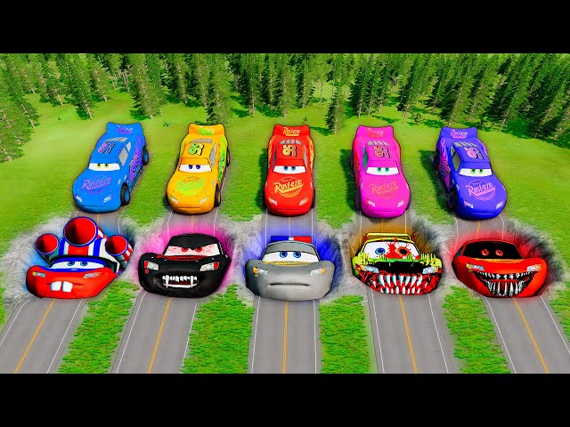 Mega Pixar Cars Pit Transform Lightning McQueen Into Evil Mcqueen! BeamNG.Drive Battle!