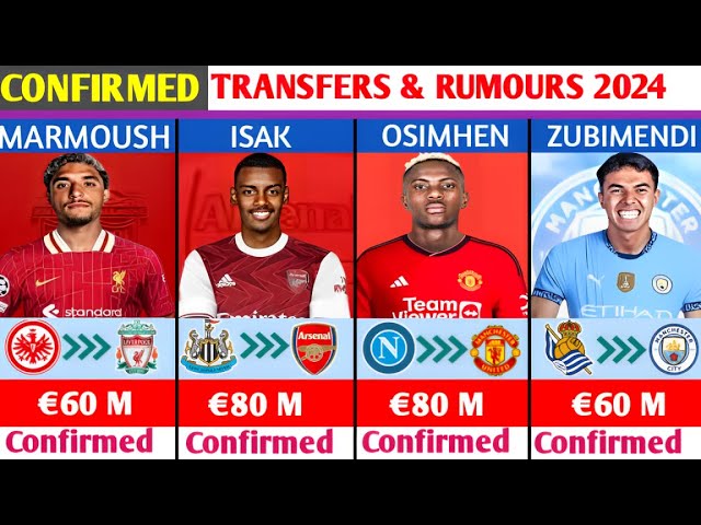 ALL LATEST CONFIRMED TRANSFERS AND RUMOURS 2024,🔥 ISAK TO ARSENAL,MARMOUSH TO LIVERPOOL