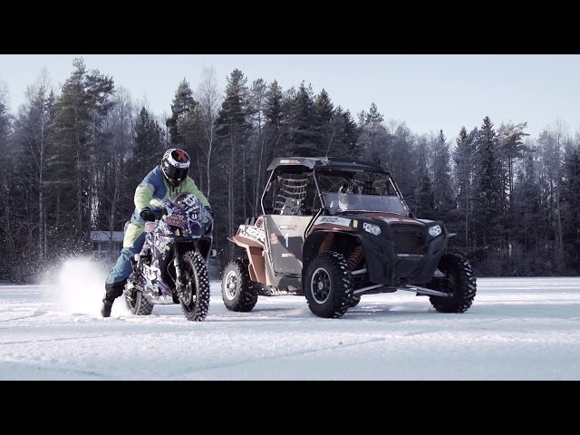 UTV vs Motorbike ON ICE