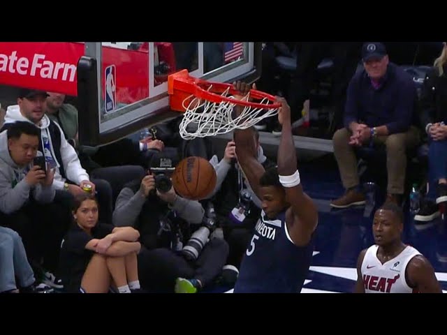 Anthony Edwards leaves rim slightly bent after dunk and Julius Randle fixes it!