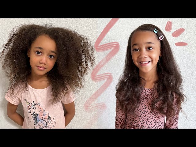 Straightening Ziya's Hair for the FIRST Time! (Curly to Straight Hair Routine 2022)