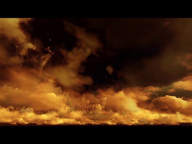 ( CGI 4k Stock Footage ) Alien orange apocalyptic dramatic sunset clouds with dark sky seamless loop