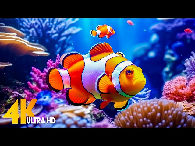 Aquarium 4K VIDEO (ULTRA HD) - Beautiful Coral Reef Fish - Sleep Relaxing Meditation Music