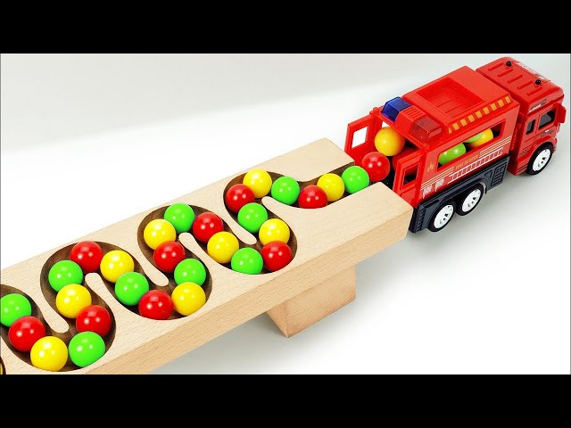 Marble Run Race ☆ HABA Slope & Retro Makita Truck, Excavator, Garbage Truck, Dump Truck, Ambulances