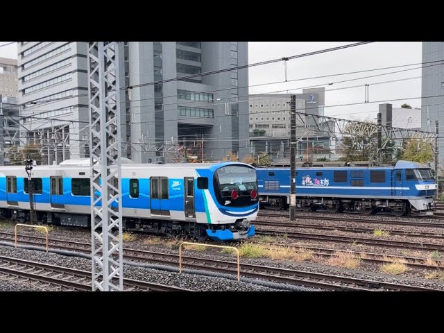 【甲種輸送中の東京臨海高速鉄道71-000形ﾄﾘZ11編成とコラボ！】JR貨物EF210形116号機（新塗装）＋空コキ5両が大宮操車場を通過！（臨配8593レ・新A206・その他）2024.11.21