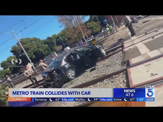 Driver hospitalized after car collides with Metro train in South L.A.