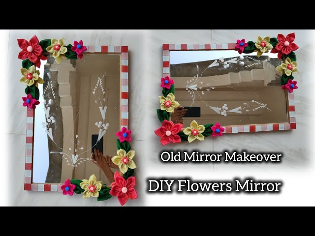 DIY Flower Mirror/ old mirror makeover #homedecor #diy #craft #mirrorwork #shorts #decor