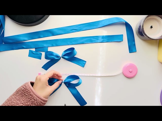 Immersive DIY Ribbon• 20min Making Blue Hair Bows with Me • Stress-relieving Handcrafting