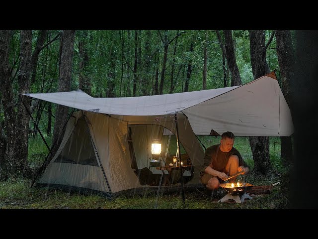 Solo CAMPING in RAIN [ relaxing in the cosy tent shelter | ASMR ]