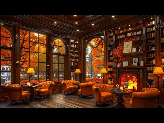 Crackling Fireplace with Jazz Relaxing Music at Cozy Coffee Shop Ambience ~ Smooth Jazz Instrumental