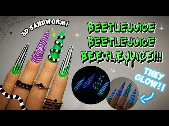 HOW TO: EASY GEL POLISH DESIGN | BEETLEJUICE, BEETLEJUICE, BEETLEJUICE!!  💚 VARNAIL