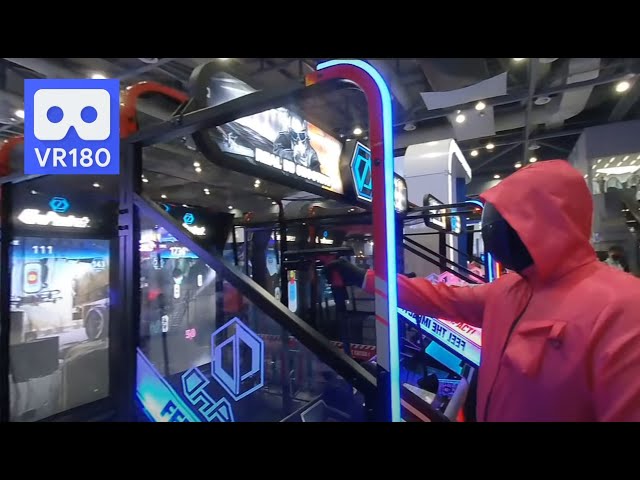 3D 180VR 4K Netflix Squid Game Guard plays OnPoint, BB Gun Rail Shooting Arcade Video Game at PlayX4